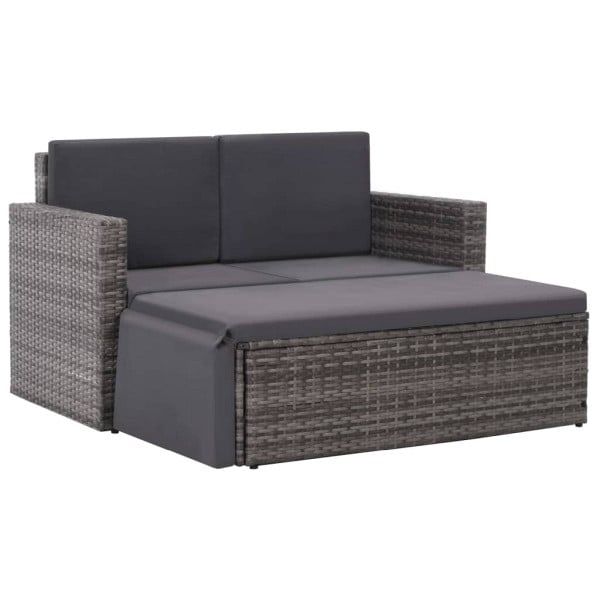 vidaXL 2-tlg. Garten-Lounge-Set mit Auflagen Poly Rattan Grau, 44422