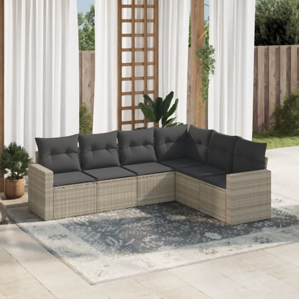 vidaXL 6-tlg. Garten-Sofagarnitur mit Kissen Hellgrau Poly Rattan, 3219002