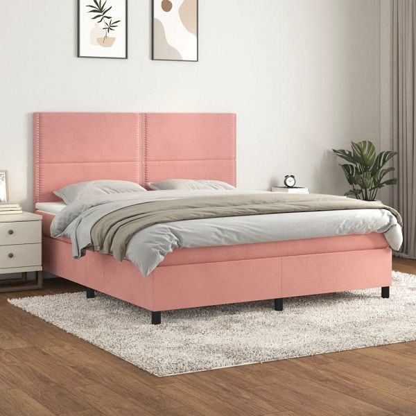 vidaXL Boxspringbett mit Matratze Rosa 180x200 cm Samt, 3142982