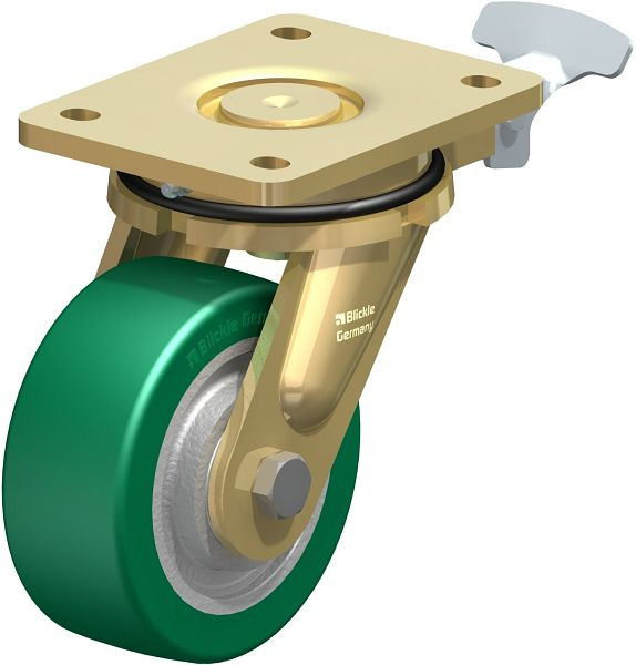 Blickle LS-GST 127K-RI4 Stahlgeschweißte Schwerlast-Lenkrolle, schwere Drehkranz-Ausführung, Blickle Softhane®, Grün, 852417