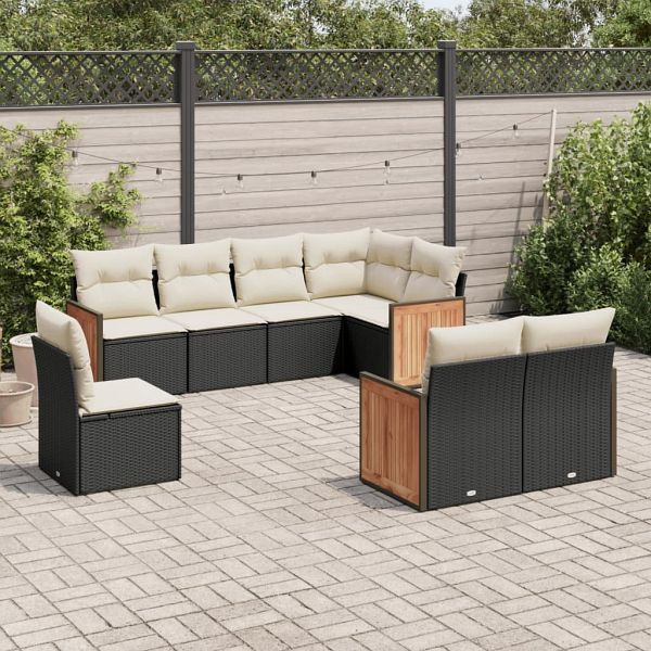 vidaXL 8-teilig Garten-Sofagarnitur mit Kissen Schwarz Poly Rattan, 3260243