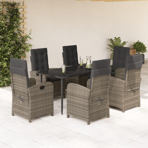 vidaXL 7-teilig Garten-Essgruppe mit Kissen Grau Poly Rattan, 3212355