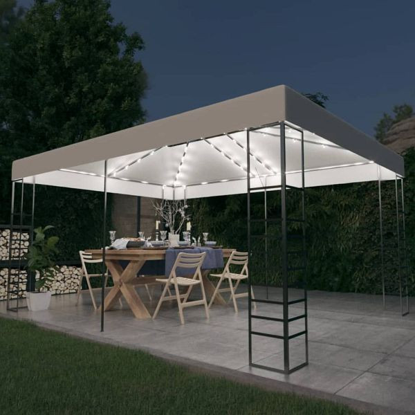 vidaXL Pavillon mit LED-Lichterkette 4x3x2,7 m Weiß, 3070307