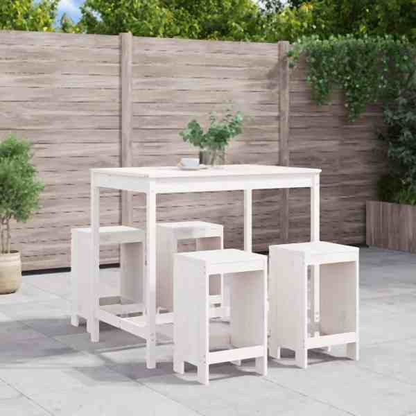 vidaXL 5-tlg. Gartenbar-Set Weiß Massivholz Kiefer, 3157746