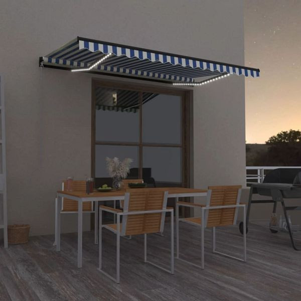 vidaXL Markise Manuell Einziehbar mit LED 400x350 cm Blau und Weiß, 3069181