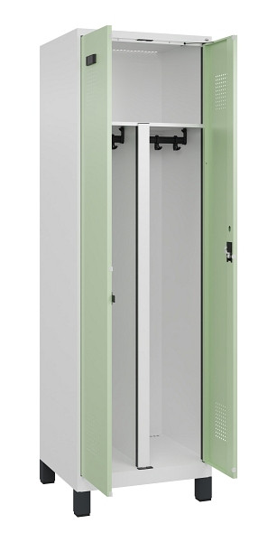 C+P PSA Schwarz-Weiß-Spind Evolo PLUS, mit Füßen, 2 Abteile, 1950x600x500mm, 90, Frontfarbe RAL 6019 Weissgrün, Zylinderschloss, 049012-20P S10046
