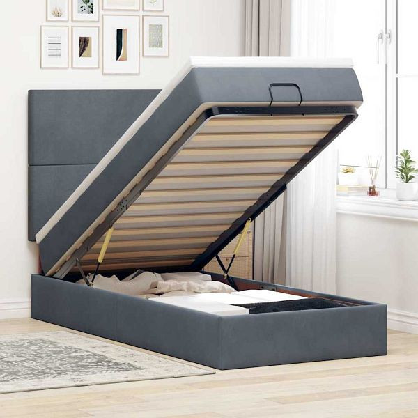 vidaXL Ottoman-Bett mit Matratzen & LEDs Dunkelgrau 80x200 cm Samt, 3314211
