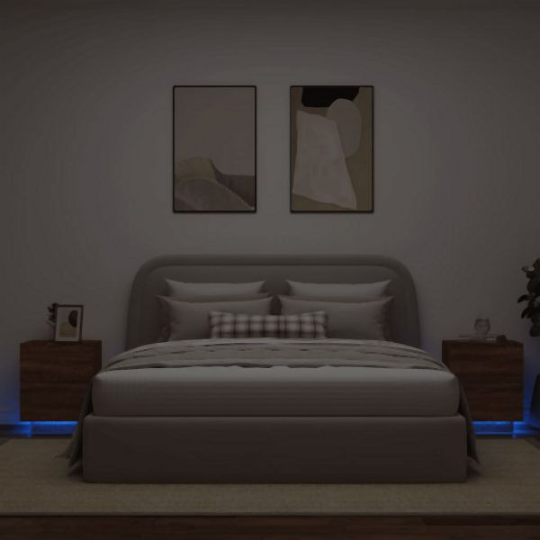 vidaXL Nachttische mit LED-Leuchten 2 Stück Braun Eiche Holzwerkstoff, 836748