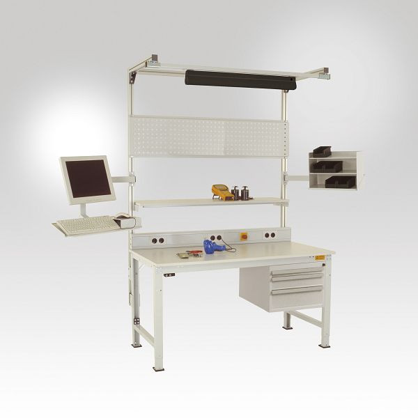 Manuflex ESD-Gehäuse-Unterbau, Nutzhöhe 300 mm mit 3 Schubfächern, Blendenhöhe 100 mm, für Tischtiefe 800 mm, lichtgrau/brillantblau, LZ4662.0002