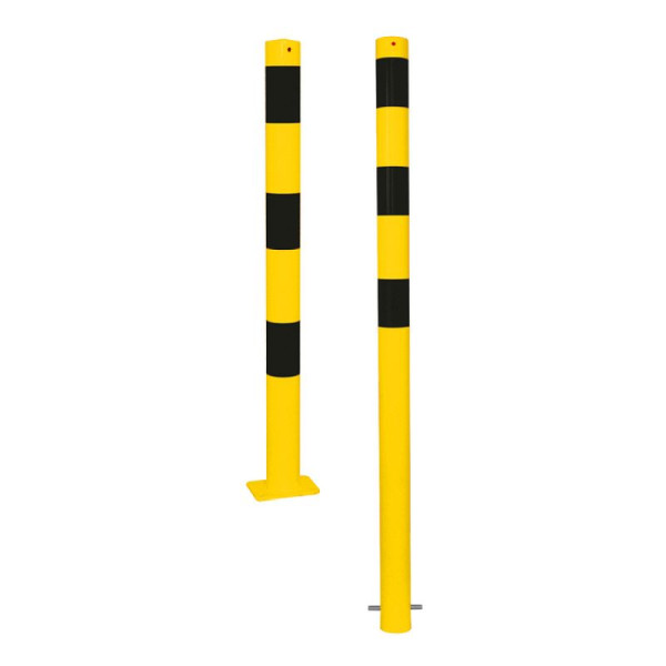 Stein HGS Stahlrohrpoller/Rammschutzpoller, zum Aufdübeln, mit Bodenplatte 100x150mm, 3 Ösen (90°), Material: Stahlrundrohr Ø 89 mm, 489pbg-3