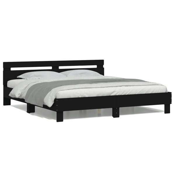 vidaXL Bettgestell mit Kopfteil und LED-Beleuchtung Schwarz 200x200 cm, 3207519