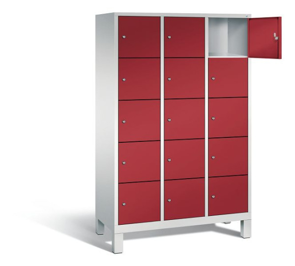 C+P Schließfachschrank Evolo, H1850xB1200xT500mm, Farbe: Lichtgrau / Rubinrot, 48010-325 S10021