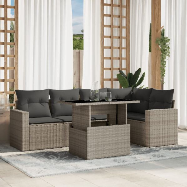 vidaXL 6-tlg. Garten-Sofagarnitur mit Kissen Hellgrau Poly Rattan, 3267262