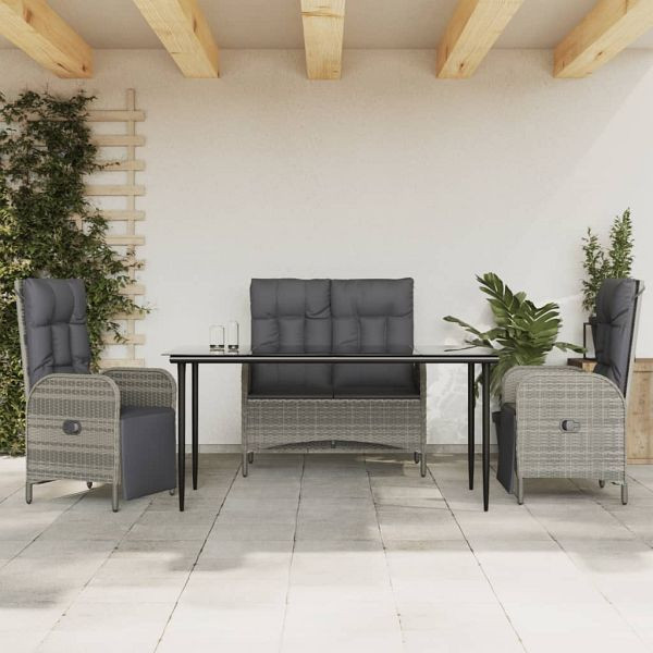 vidaXL 4-teilig Garten-Essgruppe mit Kissen Grau Poly Rattan, 3203504