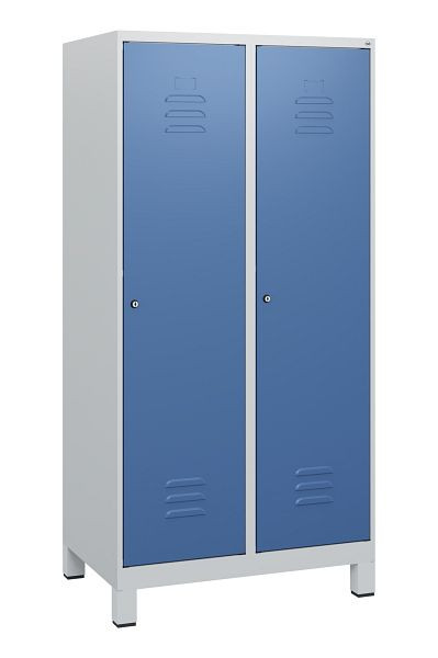C+P Umkleidespind Classic PLUS, Füße, 2 Abteile, 1630x800x500mm, 7035/5023, Zylinderschlösser, 0800105-22 S10020