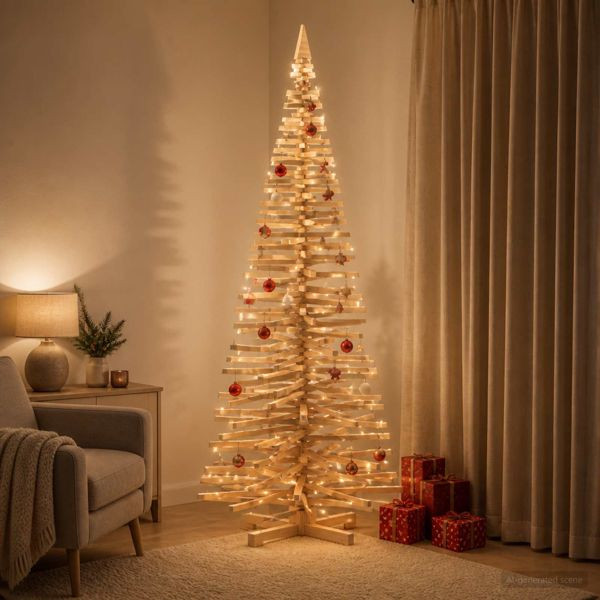 vidaXL Holz Weihnachtsbaum KOTKA 240 cm Massives Kiefernholz Natürlich, 42051458
