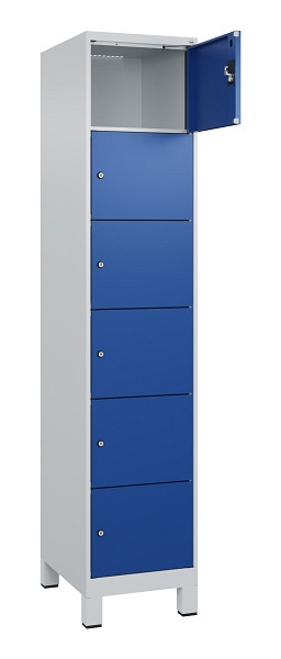 C+P Schließfachschrank Evolo PLUS, mit Füßen, 6 Fächer, 1950x400x500mm, 7035/50, Frontfarbe RAL 5010 Enzianblau, 049010-126 S10006
