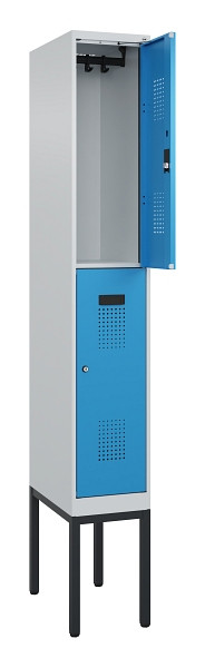 C+P Doppelstock-Spind Evolo PLUS, Gestell, 2 Fächer, 2120x300x500mm, 7035/5012, Zylinderschloss, 0493307-10 S10034