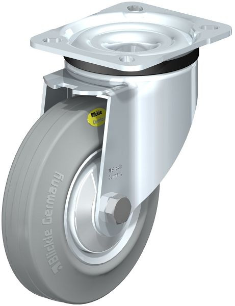 Blickle LK-RD 125R-1-VLI-FA Stahlblech-Lenkrolle, schwere Ausführung, mit Anschraubplatte, Zweikomponenten-Vollgummi, Grau, 414037