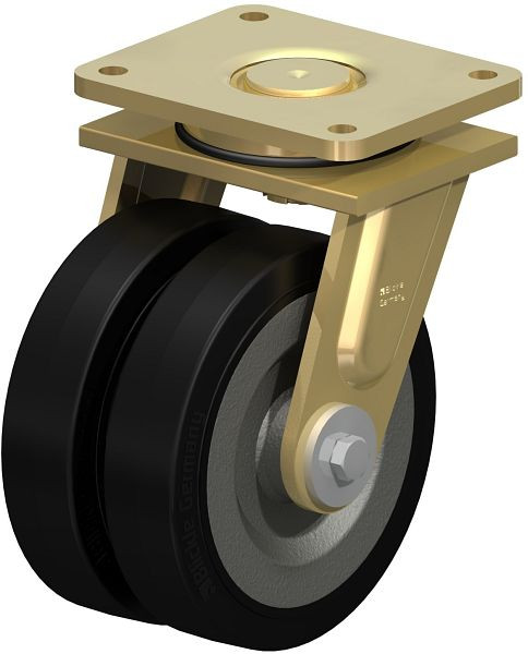 Blickle LSD-SE 200K-35 Stahlgeschweißte Schwerlast-Doppel-Lenkrolle, schwere Drehkranz-Ausführung, Elastik-Vollgummi, Schwarz, 621524