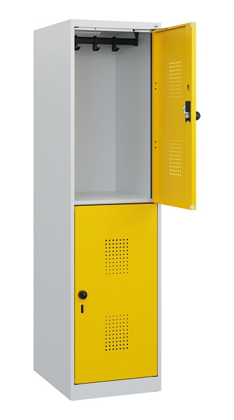 C+P Doppelstöckiger Spind Evolo PLUS, 2 Fächer, 1530x400x500mm, 7035/1023, Drehriegel, 0493005-12 S10001