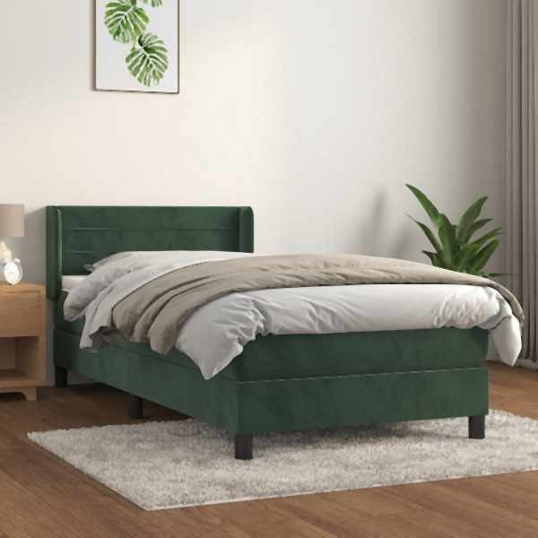 vidaXL Boxspringbett mit Matratze Dunkelgrün 80x200 cm Samt, 3130988
