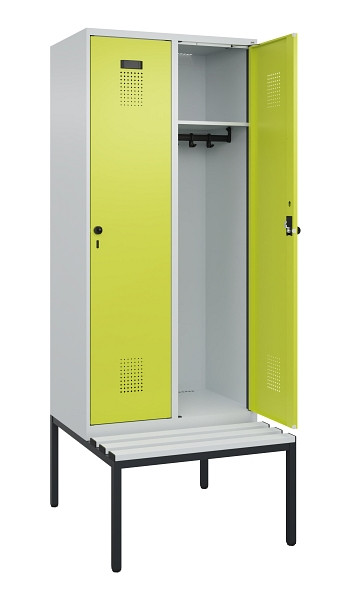 C+P Spind Evolo PLUS, 2 Abteile, 2120x800x815mm, 7035/0024, Haken 4, Drehriegel, Sitzfläche Kunststoff, Sitzbank, 0490507-22 S10069