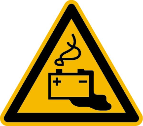 Schilder Klar Warnzeichen Warnung vor Gefahren durch Batterien DIN EN ISO 7010-W026, 200x1.5 mm Kunststoff, 7402/75