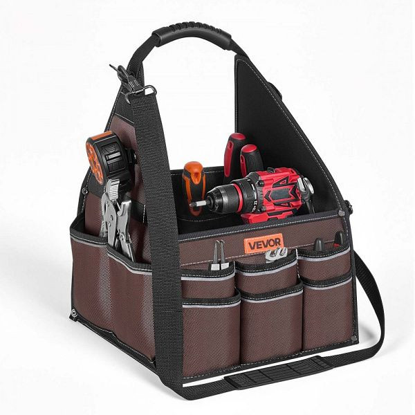 VEVOR Werkzeugtasche 31x31x41cm, wasserfest, 15 Innen- & 30 Außenfächer, Polyester, mit Schultergurt & Tragegriff, KDGJTB13YCWDCO1BJ001V0