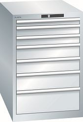 LISTA Schubladenschrank 27x36E (BxTxH) 564x725x850mm KEY Lock, Lichtgrau, Schubladen: 7, Fronthöhen: 50-150 mm, 14.404.020