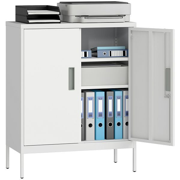 HOMCOM Verschließbarer Stahlschrank mit 2 Türen, Büroschrank, verstellbare Regale, für Homeoffice, Wohnzimmer, Garage, Weiß, 924-123V01WT