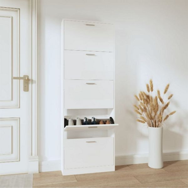 vidaXL Schuhschrank Hochglanz-Weiß 59x17x169 cm Holzwerkstoff, 342514