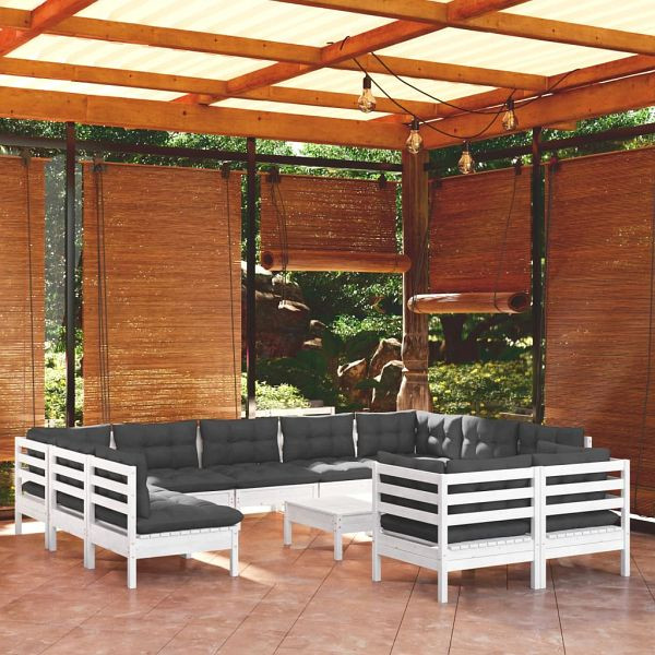 vidaXL 12-teilig Garten-Lounge-Set mit Kissen Weiß Kiefer Massivholz, 3097266