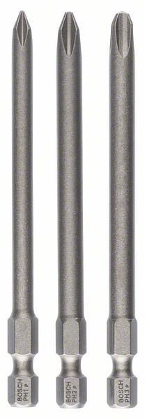 Bosch Schrauberbit-Set Extra-Hart, 3-teilig, PH1, PH2, PH3, 89 mm, VE: 5 Stück, 2607001757