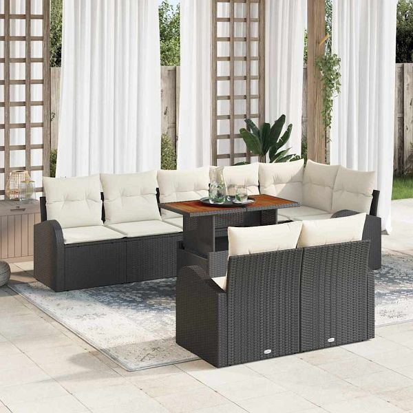 vidaXL Garten-Sofa-Set mit Speicher 9-teilig Schwarz Poly-Rattan, 3358336