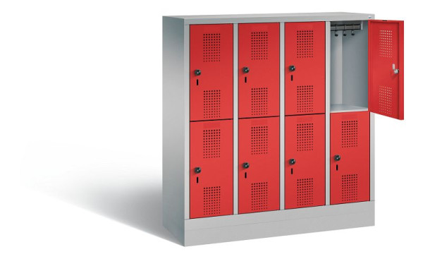 C+P Kindergarten-Spind doppelstöckig Evolo, H1300xB1190xT300mm, Farbe: Weißaluminium / feuerrot, 483203-40 S10087