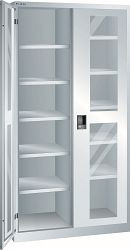 LISTA Flügeltürschrank (BxTxH) 1000x500x1950mm KEY Lock, Lichtgrau, 10 Verstellböden, Sichtfenstertür, 60.621.020