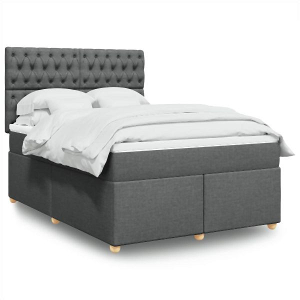 vidaXL Boxspringbett mit Matratze Dunkelgrau 140x190 cm Stoff, 3293583