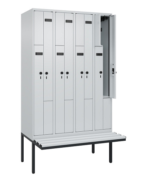 C+P Z-Spind Evolo PLUS, Bank, 8 Fächer, 2120x1200x815mm, 7035/7035, Drehriegel, Material Sitzfläche Kunststoff, 0490437-408 S10067