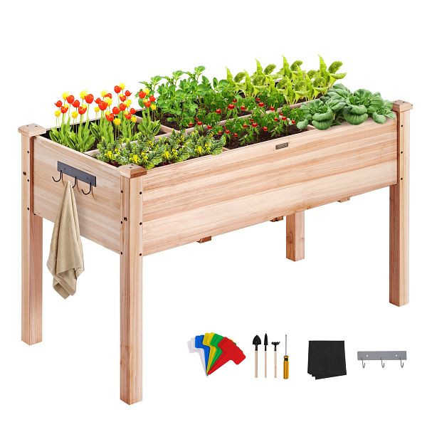 VEVOR Hochbeet Holz Pflanzkübel mit Ablage 100kg Tragfähigkeit, GJS1205876CM1TDFMV0