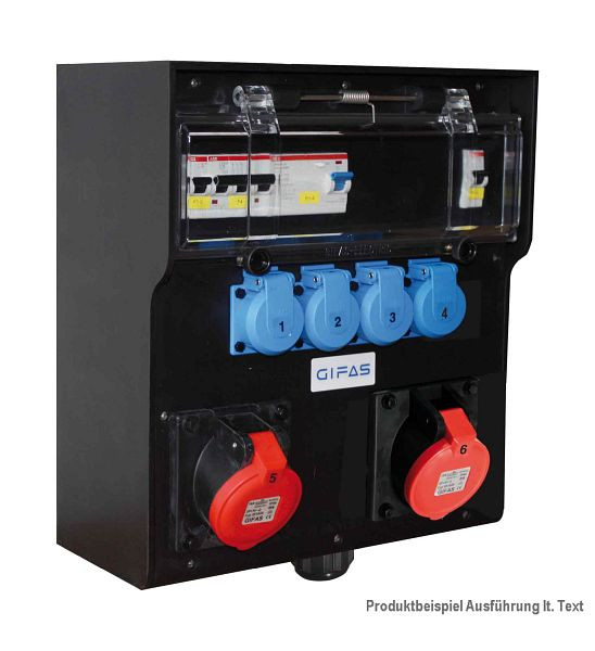 GIFAS Vollgummi-Wandverteiler Typ 7700, 1x CEE 32/400, 2x CEE 16/400, 4x Schuko, LS, FI, PG unten, 237386