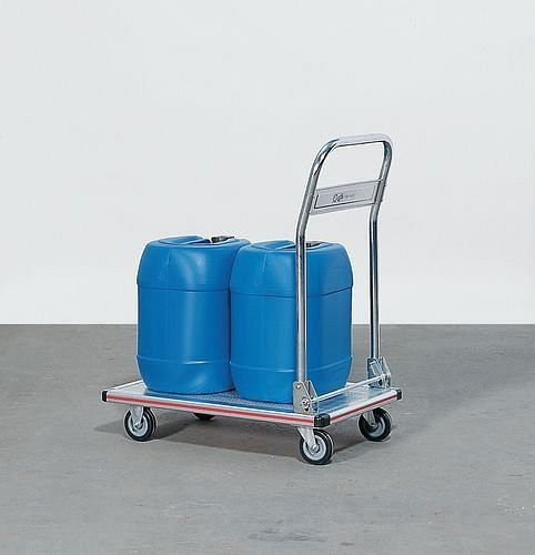 DENIOS Transportwagen NP 15, rutschfeste Aluminium-Plattform + klappbarem Rohrschiebebügel, 164407