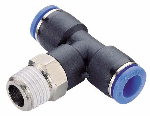 timmer B-TEdk-8-1/4-KU, T-Einschraubverschraubung konisch, mit Gewinde PTFE beschichtet, Schlauch-Ø: 8 mm, Gewinde: 1/4", VE: 10 Stück, 03180075