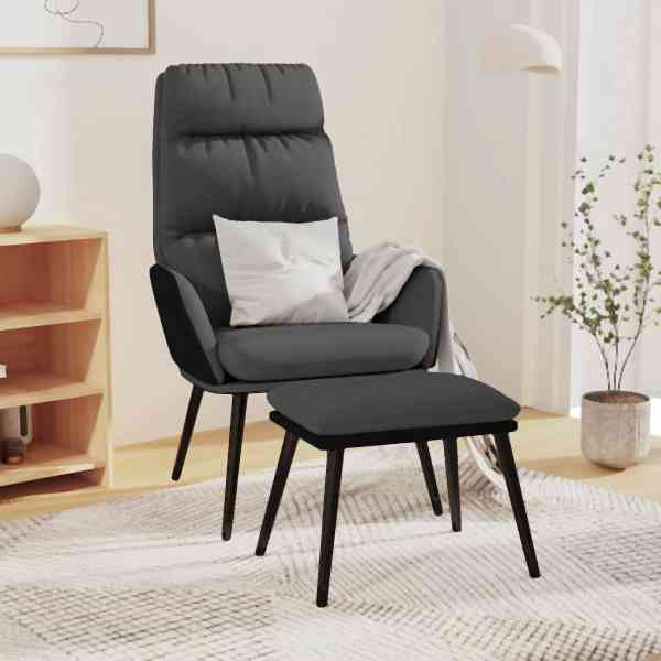 vidaXL Relaxsessel mit Hocker Dunkelgrau Stoff und Kunstleder, 3097507