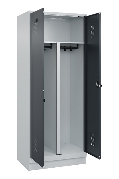 C+P PSA Schwarz-Weiß-Spind Evolo PLUS, mit Sockel, 2 Abteile, 1950x800x500mm, 7035, RAL 7016 Anthrazitgrau, Drehriegel, 049022-22P S10012
