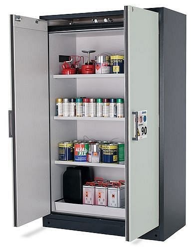 asecos Gefahrstoffschrank Select FM W-123, Breite 1200 mm, 3 Einlegeböden, Türen grau, 238932