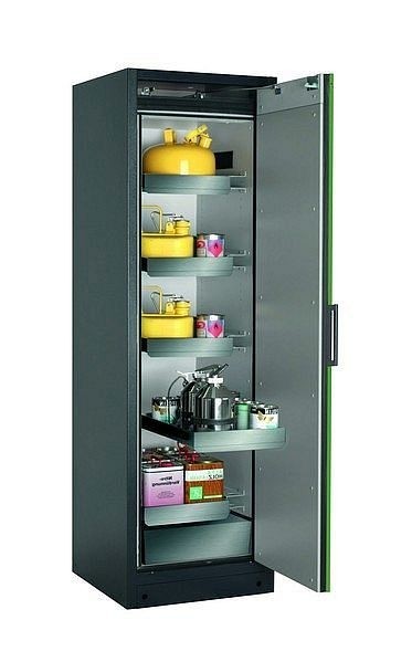 asecos Sicherheitsschrank Q-PEGASUS-90, Q90.195.060.WDACR in resedagrün RAL 6011 mit 4x Auszugswanne Standard (Edelstahl), 30075-048-33428