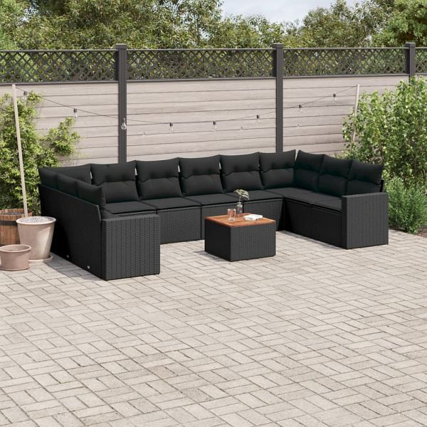 vidaXL 11-teilig Garten-Sofagarnitur mit Kissen Schwarz Poly Rattan, 3256622