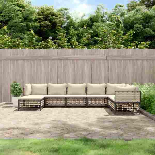 vidaXL 8-tlg. Garten-Lounge-Set mit Kissen Anthrazit Poly Rattan, 3186790