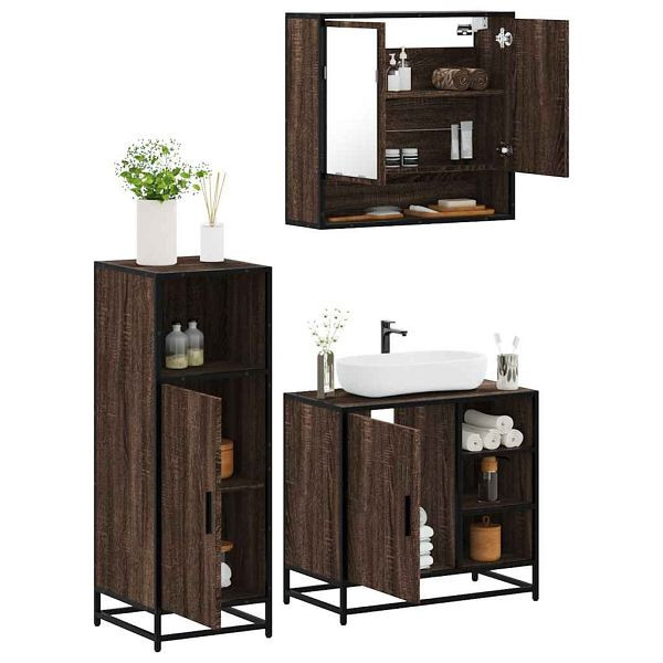 vidaXL 3-tlg. Badmöbel-Set Braun Eichen-Optik Holzwerkstoff, 3300999